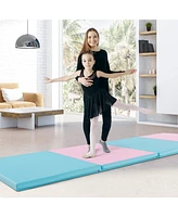 4-Panel Pu Leather Folding Exercise Mat with Carrying Handles-Pink & Blue