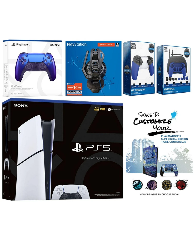 Sony Playstation 5 Slim Digital with Extra Volcanic Red Controller, Plantronics Headset, Gamer Kit, Trigger Kit and MightySkins Decal Voucher + 1 Year