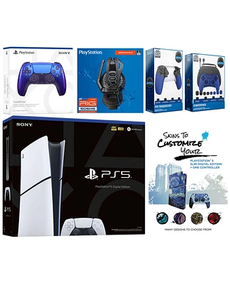 Sony Playstation 5 Slim Digital with Extra Volcanic Red Controller, Plantronics Headset, Gamer Kit, Trigger Kit and MightySkins Decal Voucher + 1 Year