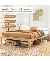 Full Size Wooden Platform Bed Frame 14" with Rubber Wood Legs Under-bed Storage