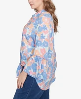 Ruby Rd. Plus Floral Button Tie Front Top