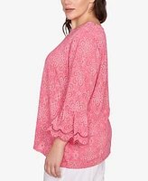 Ruby Rd. Plus Print Solid Burnout Top