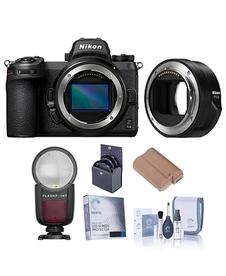 Nikon Z 6II Mirrorless Digital Camera with Mount Adapter Ftz II, Bundle with Zoom Li-on X R2 Ttl On-Camera Round Flash Speedlight, Extra Battery, Scre