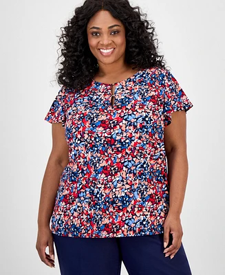 Jones New York Plus Printed Keyhole Top