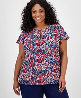 Jones New York Plus Printed Keyhole Top