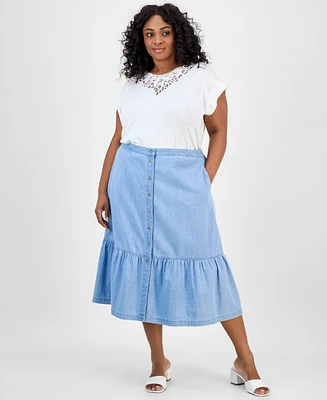 Jones New York Plus Chambray Midi Skirt