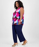 Jones New York Plus Printed Pleated Top