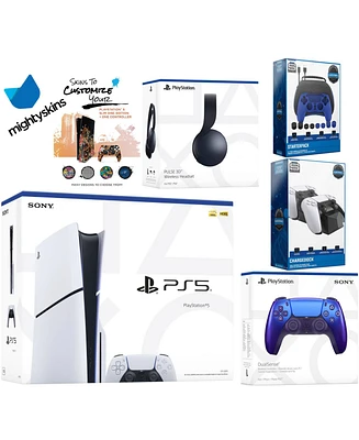 Sony Playstation 5 Slim Disc Bundle with Black Pulse Headset, Extra Nova Pink Controller, Pro Gamer Kit, Dual Charge Dock and MightySkins Decal Vouche