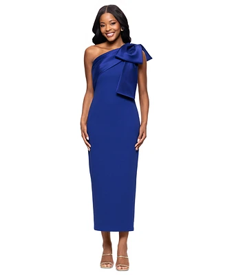 Betsy & Adam Women's Satin-Bow-Trim One-Shoulder Scuba Dress