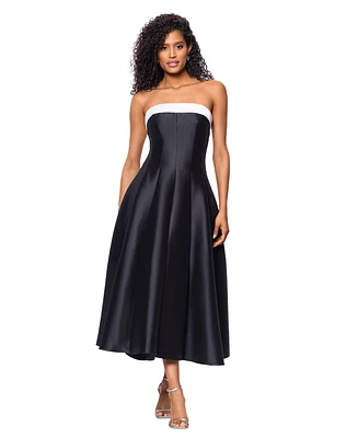 Betsy & Adam Petite Strapless Midi Ballgown