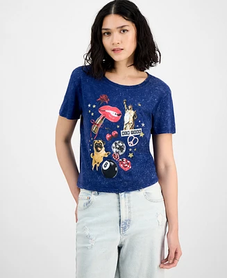 Pretty Rebel Juniors' New York Glitter Mineral Wash Cotton Graphic T-Shirt