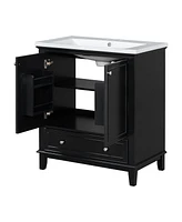 30" Black Bathroom Vanity Combo: Sink, Cabinet, Doors, Drawer