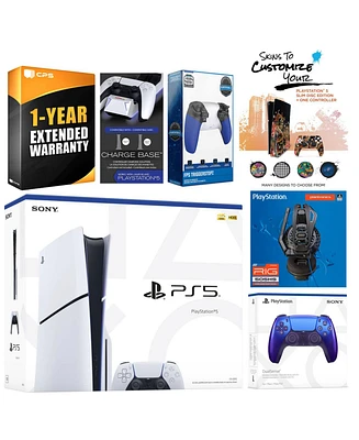 Sony Playstation 5 Slim Disc with Extra Starlight Blue Controller, Plantronics Headset, Trigger Stop Kit, Charge Dock and MightySkins Decal Voucher +