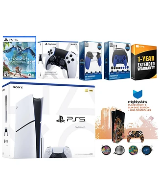 Sony Playstation 5 Slim Disc with Horizon Forbidden West, Extra Edge Controller, Gamer Kit, Trigger Kit and MightySkins Decal Voucher + 1 Year Cps Ext