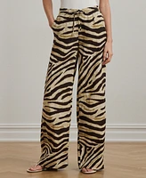 Lauren Ralph Women's Zebra-Print Linen Wide-Leg Pants