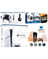 Sony Playstation 5 Slim Disc with Black Pulse Headset, Extra Edge Controller, Fps Grip Kit, Charge Dock and MightySkins Decal Voucher + 1 Year Cps Ext