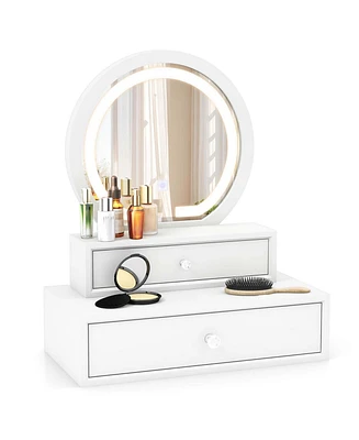Vanity Mirror with 2 Slide-out Drawers 3 Lighting Modes & Adjustable Brightness