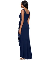 Betsy & Adam Women's Square-Neck Cascading-Ruffle Gown
