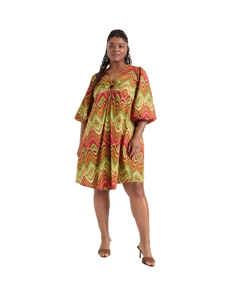 June + Vie Plus Ring Cut Out Poplin Shirtdress