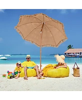 Gymax 6.5 Ft Thatched Tiki Umbrella w/ Foldable Stand Hawaiian Style Beach Umbrella
