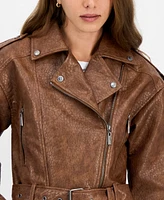Jou Juniors' Faux-Leather Belted Jacket