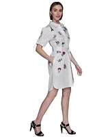 Karl Lagerfeld Paris Women's Embroidered Cotton Shirtdress