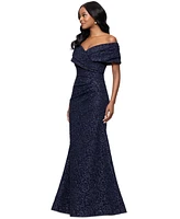 Betsy & Adam Women's Off-The-Shoulder Brocade Gown