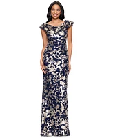 Betsy & Adam Women's Floral-Foil Powermesh Sheath Dress