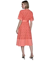 Karl Lagerfeld Paris Women's Eyelet Cotton A-Line Shirtdress