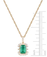 Emerald (1 ct. t.w.) & Diamond (1/4 Halo 17" Pendant Necklace 14k Gold (Also Ruby and Sapphire)