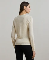 Lauren Ralph Women's Rib-Knit Linen-Blend V-Neck Cardigan