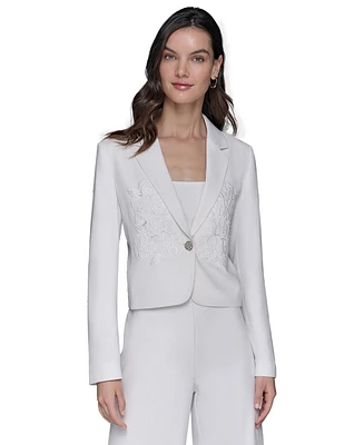 Karl Lagerfeld Paris Women's Cropped Embroidered Blazer