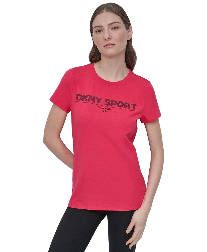 Dkny Sport Women's Cotton-Blend Rhinestone-Logo T-Shirt