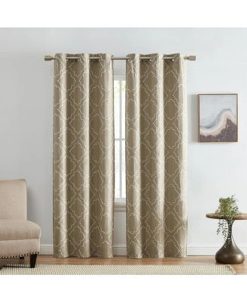 Elrene Home Fashions Valian Lattice Embroidered Blackout Window Curtain Panel Set Of 2
