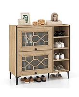 Farmhouse Style Shoe Cabinet – Flip-Up See-Through Doors with Adjustable Shelves for Versatile Storage