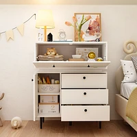 Robot-style Nightstand, Side table with three drawers and two doors, white wooden End table, Bedside table for bedrooms, living rooms, offices