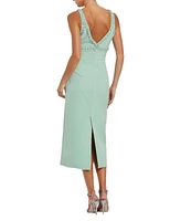 Mac Duggal Women's Crepe Fitted Midi Dress With Bow And Beaded Trim