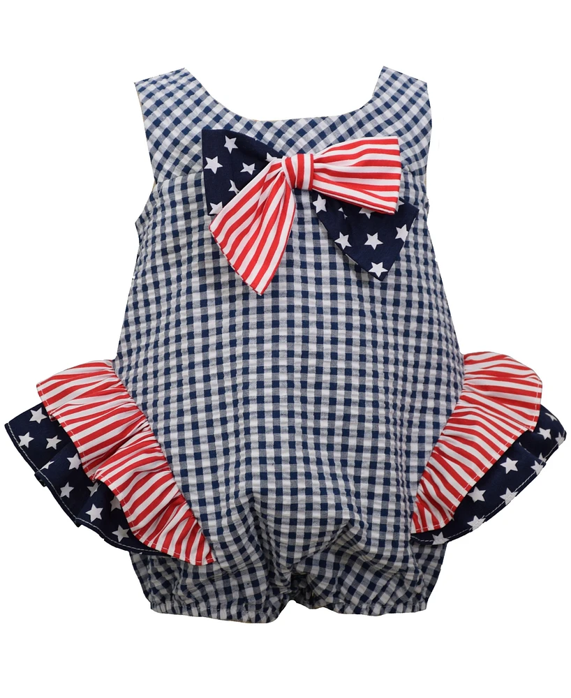 Bonnie Baby Girls Americana Seersucker Check Bubble Romper