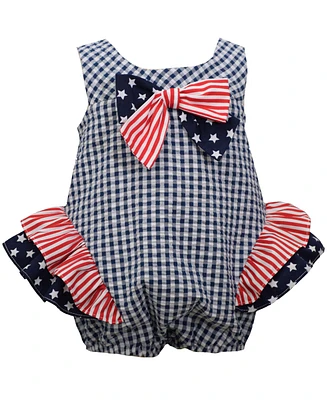 Bonnie Baby Girls Americana Seersucker Check Bubble Romper