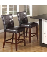 2 Piece Counter Height Bar Chairs with Faux Leather and Wood Frame