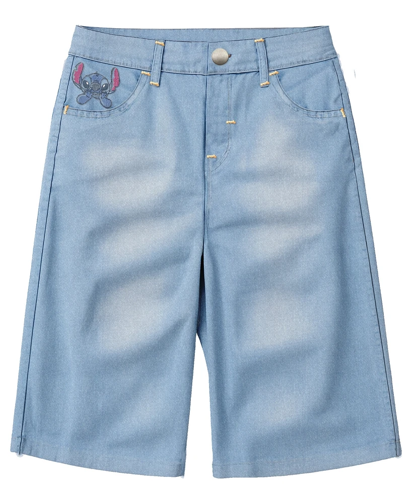 Disney Big Girls Stitch Embroidered long Denim Shorts