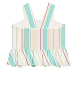 Disney Toddler and Little Girls 2-Piece Stitch Embroidered Stripe Linen Top Pant Set
