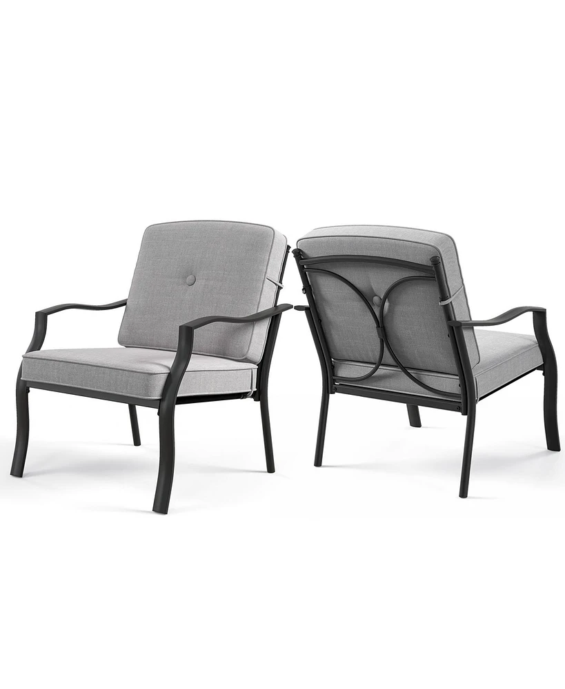 2 Pieces Patio Metal Chairs with Seat and Back Cushions for Yard