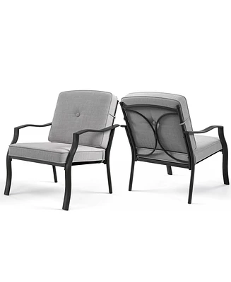 2 Pieces Patio Metal Chairs with Seat and Back Cushions for Yard