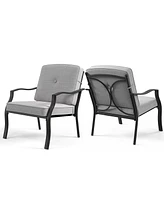 2 Pieces Patio Metal Chairs with Seat and Back Cushions for Yard