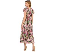 Adrianna Papell Women's Floral Metallic Crinkle Gown