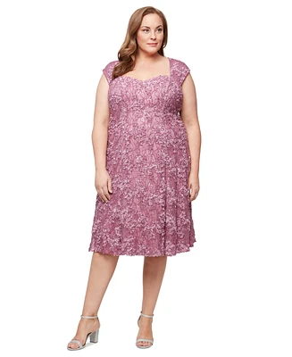 Alex Evenings Plus Lace Soutache Midi Dress