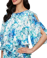 Alex Evenings Women's Printed Tulip-Hem Chiffon Burnout Blouse