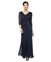 Alex Evenings Women's 3/4-Sleeve V-Neck Gown