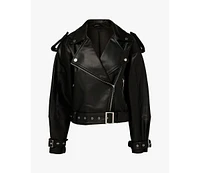 WeWoreWhat Women's Cropped Moto Jacket